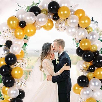 China New 136Pcs Riomst Balloon Gold Colored Beauty Decorations Balloon Metallic Noble Black And White Balloon Garland Arch Kit For Wedding Decor for sale