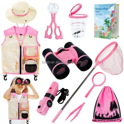 China TELESCOPE Bestner Kids Explore Insect Nature Exploration Kid Whistling Magnifying Glass Adventure Catch Toy Outdoor Pink Set for sale