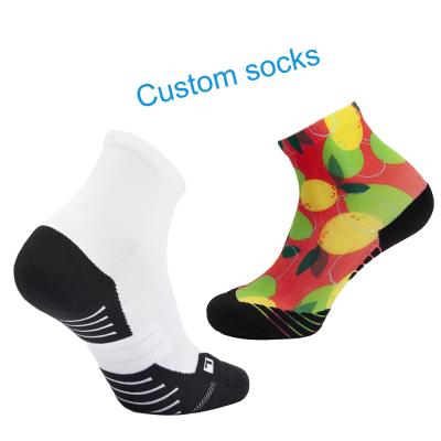 China Breathable Custom Print Socks Empty Cotton Terry Knitted Custom Ankle Sublimation Sports Socks For Unisex for sale