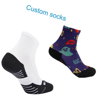 China Breathable OEM 3D Printed Polyester Athletic Ankle Socks Designer Sublimation Cushion Custom Sports Socks For Men for sale