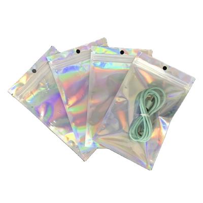 China Security Zipper Resealable One Side Transparent Holographic Lock Mylar Bag for sale