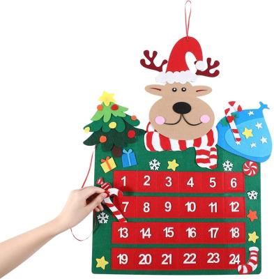 China Festival Decoration Felt Reusable Christmas Countdown Calendar Reindeer Countdown to Christmas Hanging Advent Calendar 3D Christmas Countdown for sale