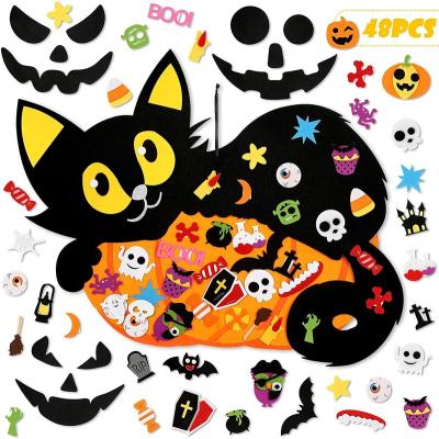 China 2022 Festival Decoration 2.95 New Felt Applique Halloween Ornament Pumpkin Cat Felt Decoration Halloween DIY Felt Decoration 48PCS for sale