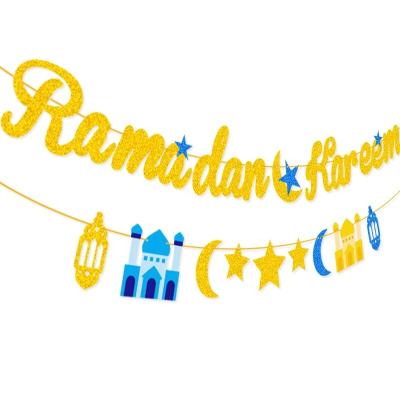 China Ramadan Kareem Banner Gold Paper Glitter | Happy Ramadan Banner Decorations | Ramadan Mubarak Party Decorations | for sale