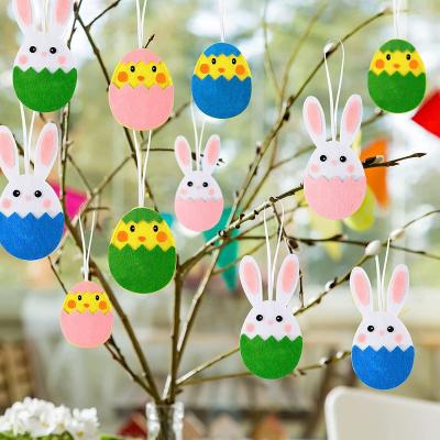 China Easter Hanging 12 Pieces Easter Egg Felt Set Easter Bunny Hanging Ornaments Egg Shaped Felt Chick Hanging Decorations for sale