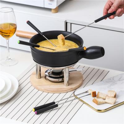 China New Arrival Sustainable Home Kitchen Cheese Fondue Set Modern Black Ceramic Fondue Pot For Sale for sale