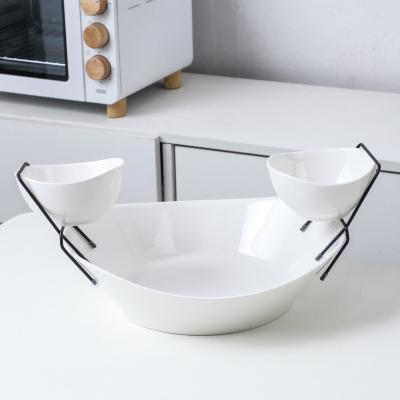 China New Arrival Three Design Disposable Ware Restaurant Ceramic Bowl With Iron Stand for sale