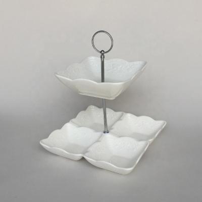 China Cheap Unique Deep Compartment Ceramic Tableware Sustainable White Glazed Hanging Serving Bowl for sale