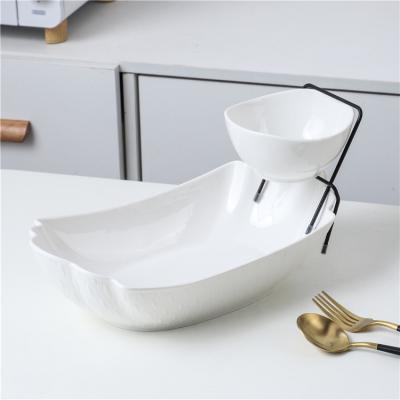 China Wholesale Disposable Disposable Home Modern Restaurant Kitchen Dessert Serving Dish Ceramic Dish With Sprig for sale