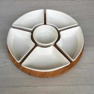 China Sustainable European lazy bass susan snack serving ceramic divided plate for antipasto for sale