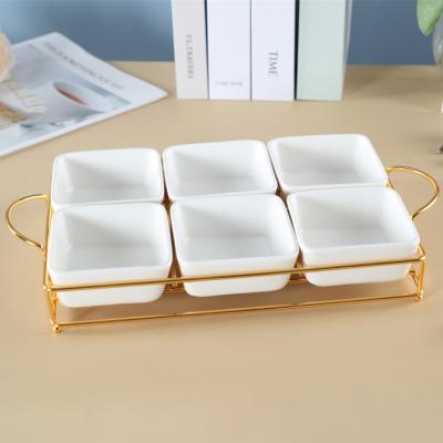 China Sustainable New Design Restaurant Dried Tapas Dessert Dish White Blue Porcelain Ceramic Snack Dishes With Stand for sale