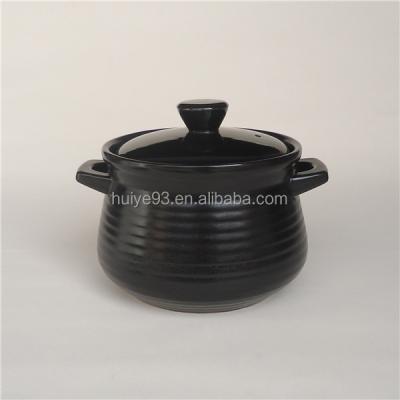 China Sustainable Wholesale Restaurant Hotel Cooking Pots Round Shape Black Ceramic Casserole Pot With Handle for sale