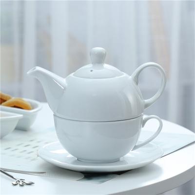 China Viable new design modern restaurant teapot tea cup wedding white ceramic tea set for one for sale