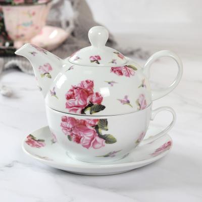 China Viable elegant flower printing ceramic teapot tea cup cheap china tea set for one for sale