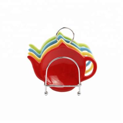 China Hotel Disposable Tableware Teapot Shape Small Size Ceramic Tea Bag Holder Disposable Solid Color Tea Bag Holder For Tea for sale