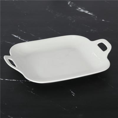 China Sustainable Cheap Hotel Restaurant Tableware Modern White Ceramic Serving Dishes With Handle for sale