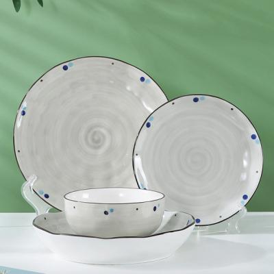 China New Style Home Restaurant Dinnerware Set Viable 16 PCs Porcelain Round Dishes And Bowl Ceramic Dinnerware Set for sale