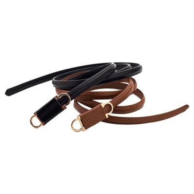 China Hingh quality handmade slim dress fashionable slim waist black bloated double buckle ladies genuine leather belt for sale