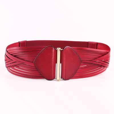 China ALLOY 2022 wholesales custom design red color women genuine leather wide elastic waistband for sale