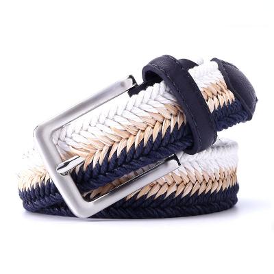 China Luxury Classic British Style Durable PU Leather Braided Belt Designer High Quality Leather Wax Rope+PP Grass+Pu Cotton Factory For Men for sale