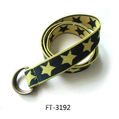 China Fashion Star Jacquard Kids Stretch Elastic Adjustable Belt With Brass D-ring Buckle for sale