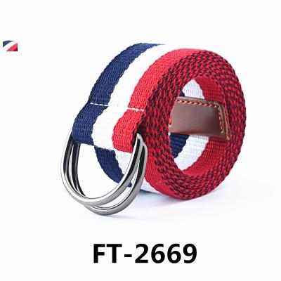 China Fashion Three Color D Clip Canvas Belt , Red Blue White Webbing Belts for sale