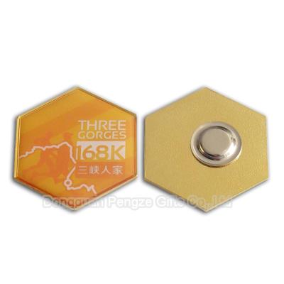 China Custom China Hexagon Print Metal Badge With Magnet for sale