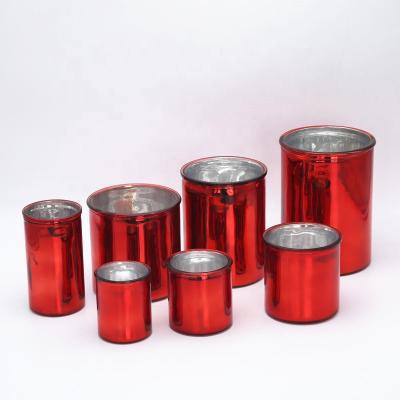 China Different Sizes Decoration Home Crafts Plating With Red Color Cylinder Glass Flowerpot for sale