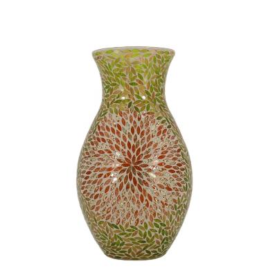 China Art Decor Spring Flower Mosaic Modern Glass Tall Vase For Home Decoration for sale