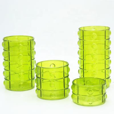 China Different Sizes Decoration Home Craft Cut Top Edge Green Glass Vase for sale