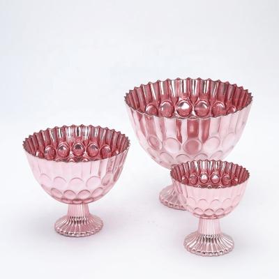 China Three Sizes Viable Two Models Plating Color Round Glass Bowl With Stand for sale