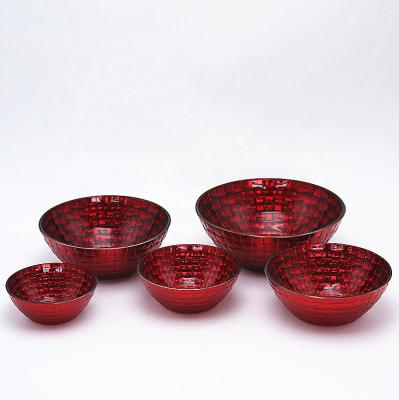 China Five Sizes Workable Plating Red Color Round Glass Bowl for sale