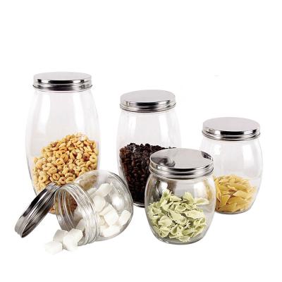 China 5 Sustainable Pieces Large Clear Glass Food Storage Jar With Metal Screw Lid for sale