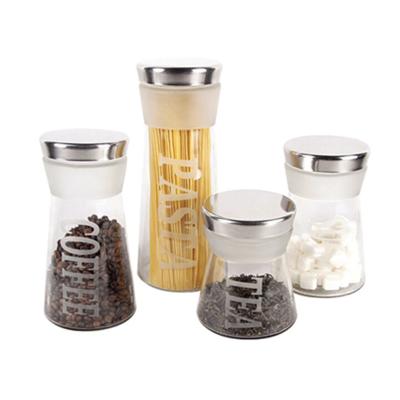 China Viable Set 4 Large Frosted Glass Storage Jars With Metal Screw Top Lid for sale