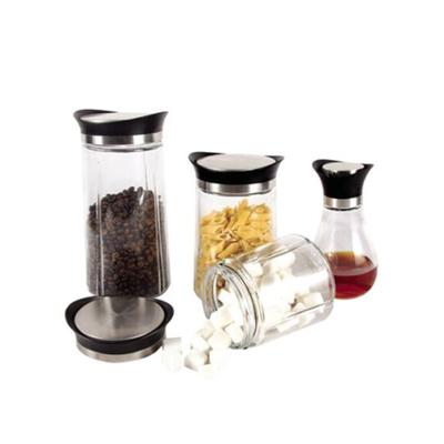 China Viable Set 4 Large Clear Glass Storage Jars With Plastic Screw Top Lids for sale