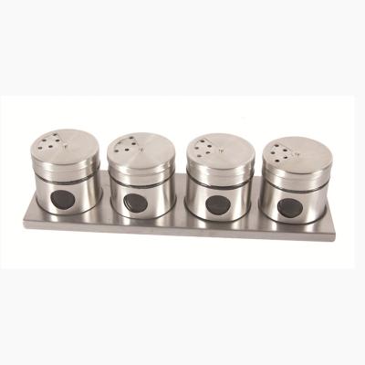 China Viable Set 4 Stainless Steel Coated Glass Spice Shaker With Metal Stand Stainless Steel Herb Shaker for sale