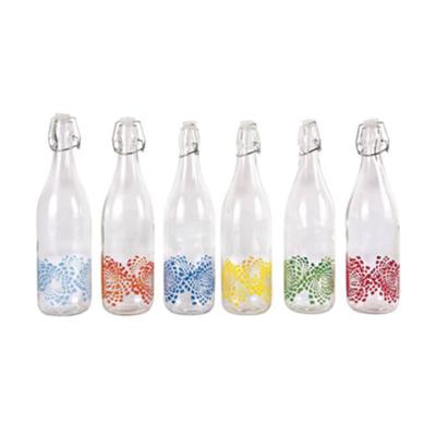 China 1000ml Sustainable Glass Juice Beverage Bottles With Airtight Metal Clip Top 32OZ Glass Milk Bottle for sale