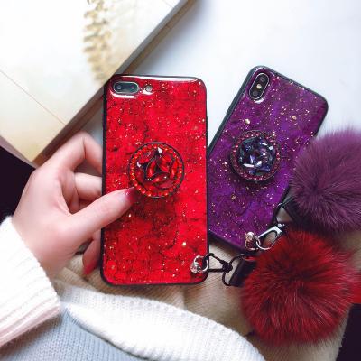 China Epoxy/Marble/Gold Foil /Soft Glitter Phone Cases Marble Epoxy Back Cover For iPhone 12 Case With Phone Holder Fur Ball Hand Strap for sale