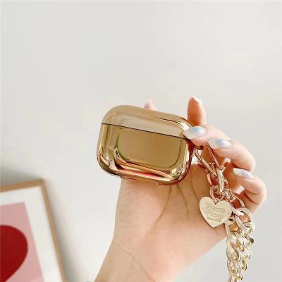 China For AirPods pro Gold Love Heart Gold Electroplating Chain Case For Apple Airpods Wireless Earphone Plating Cover For AirPods pro 1 2 3 for sale