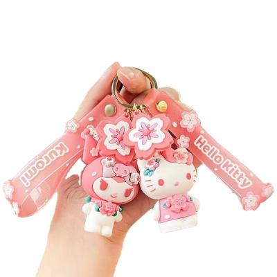 China Rubber Hot models of cute cat keychain metal key ring cartoon silicone key charm pink flower small gift keychain for sale