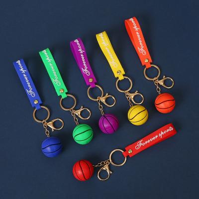 China Simple Stereo soft rubber small basketball keychain basketball sports souvenir charm bag key charm wholesale for sale