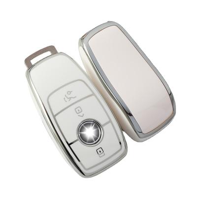 China Simple high-end Hot sale electroplated silver edge car key protector A200LC260LE300L car keychains TPU fine key ring for Mercedes-Benz for sale