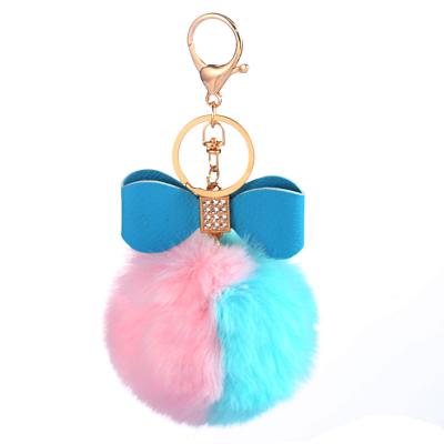 China Plush Two-color bow knot plush ball keychain plush doll bag charm car keychain bag charm small gift keychain for sale