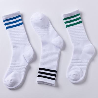 China QUICK DRY high quality custom logo stripes white crew sports socks wholesale for sale