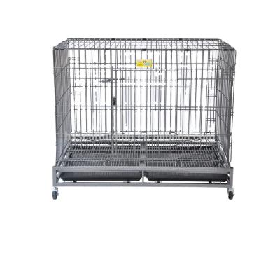 China Sturdy Breathable Oversized Pet Cage With Generous Square Tube Folding Dog Cage With Tray And Wheels for sale