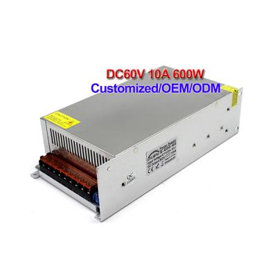 China 3D Printer Power Supply Light Transformer 110V 220V AC to DC 60V 600W 10A Changeover Power Supply for LED Light Equipment Step CCTV SMPS CNC for sale