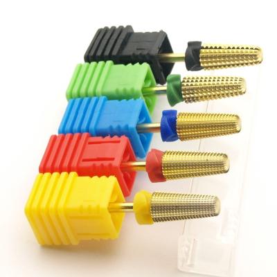 China Durable Safety 5in1Tapered Gold Carbide Nail Drill Bit With Cutter Drills Carbide Milling Cutter For Manicure Remove Gel Nail Accessory for sale