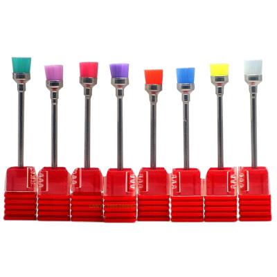 China New Durable Stainless Steel Handle Nylon 8 Colors Nail Head Clean Nail Drill Bit Brush Nail Dust Cleaning Brush Polishing Tools for sale