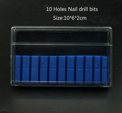 China Durable Wholesale Plastic Carbide Nail Bit Case 10 Slots Nail Drill Bit Display Holder Empty Nail Tool Storage Box for sale