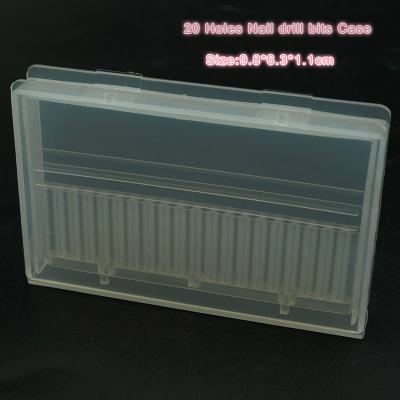 China Durable Wholesale Plastic Carbide Nail Bit Case 20 Slots Nail Drill Bit Display Holder Empty Nail Tool Storage Box for sale